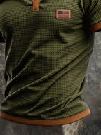 Men's Retro Color-block Waffle-Knit Henley T-Shirt