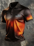 Men's Retro Patriotic Color-Block Short-Sleeve Polo Shirt
