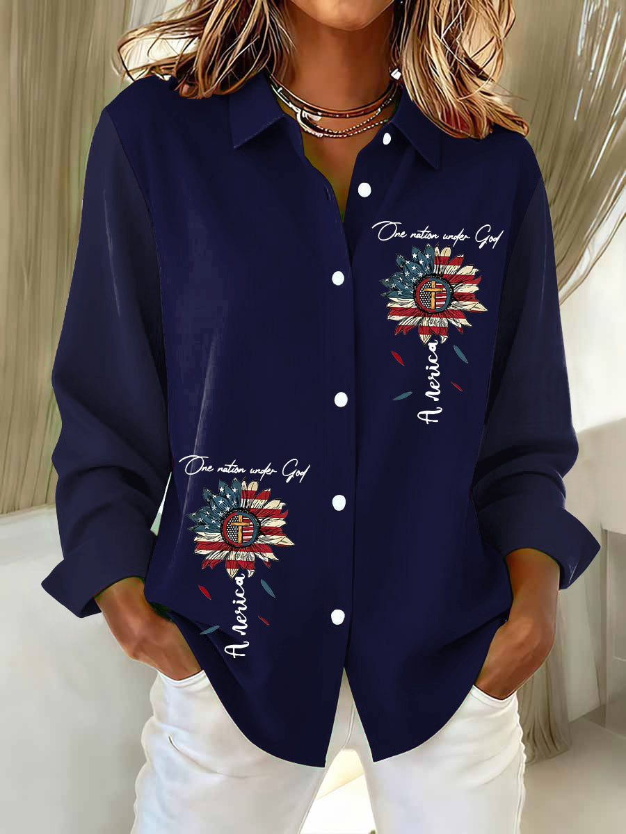 One Nation Under God Printed Casual Long Sleeve Shirt