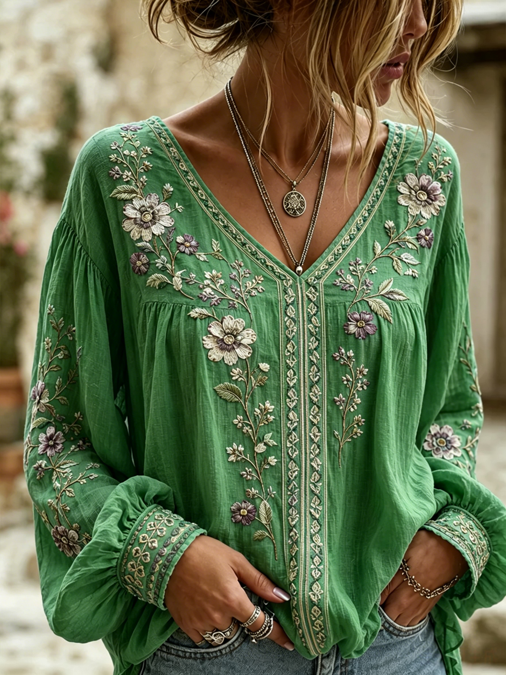 Women's floral print V-neck top