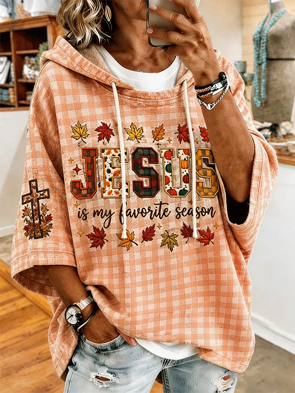 Women's Gingham Check Jesus Is My Favorite Season Fall Hoodie