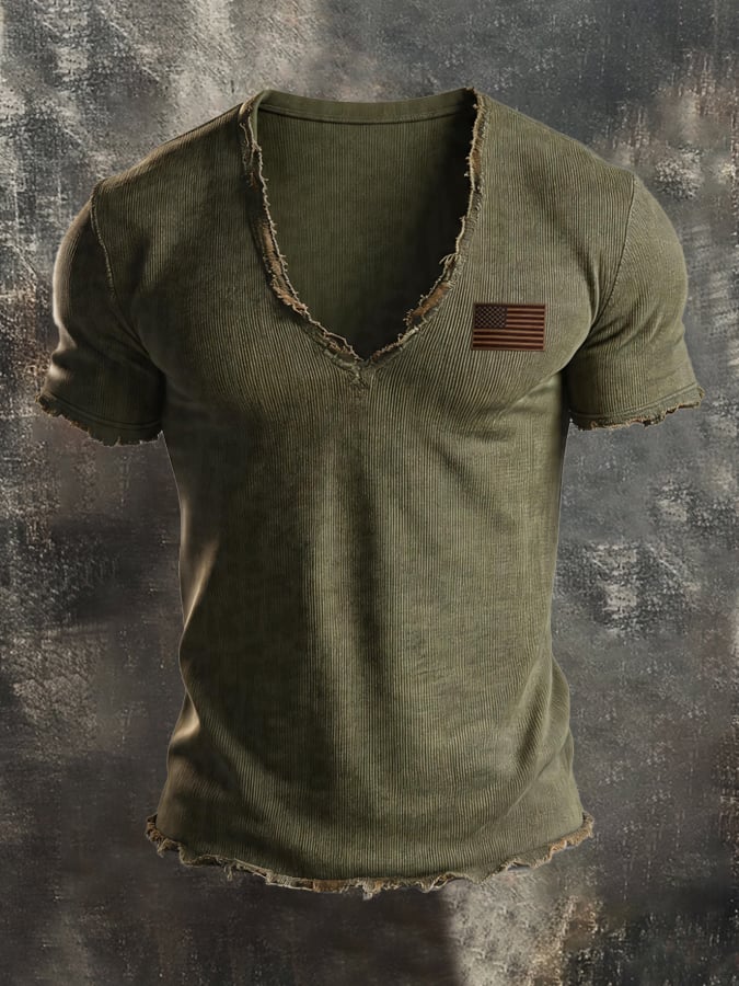 Men's Vintage 100% Cotton Washed, Ribbed, Faded T-Shirt