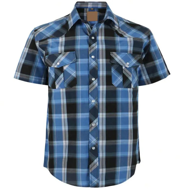 Men's Western Cowboy Short Sleeve Pearl Snap Casual Plaid Work Shirt