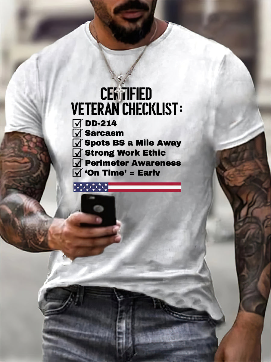 Men's Certified Veteran Checklist Print Cotton T-Shirt