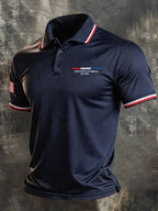Men's Retro Patriotic Color-Block Short-Sleeve Polo Shirt