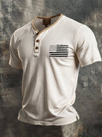 Men's Retro Color Block Waffle Patriot Henry T-Shirt