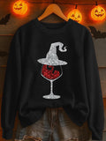 Women's Halloween Red Wine Glass Printed Sweatshirt