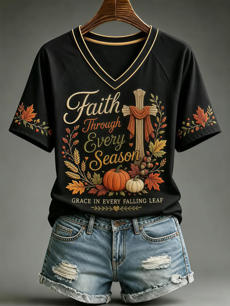 Women's Fall Casual Faith Graphic Print T-Shirt
