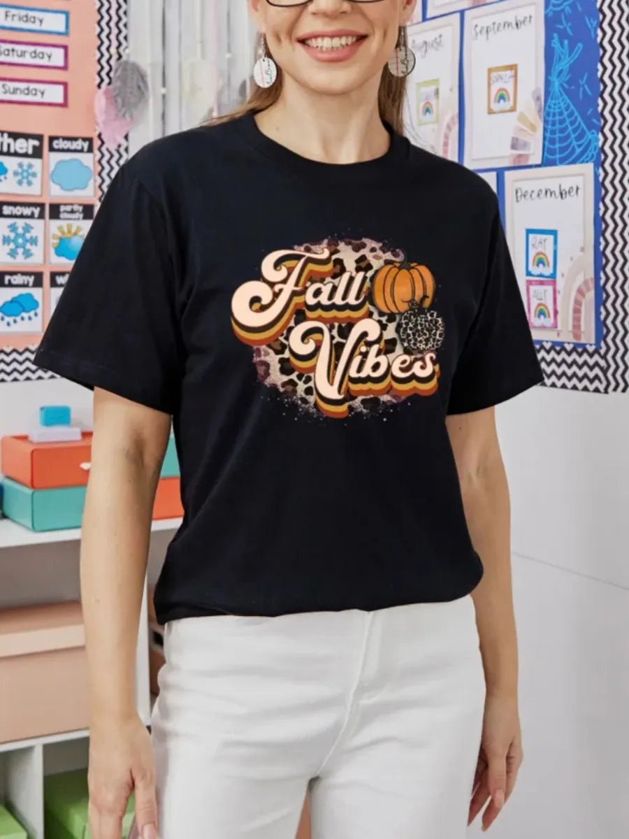 Leopard Print Fall Vibes Cotton T-Shirt