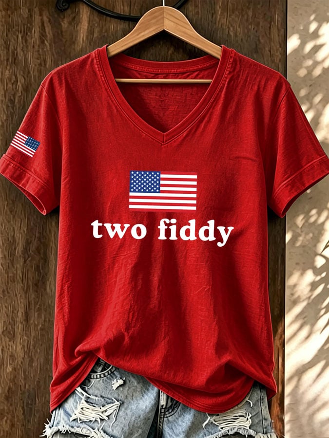 Women's Casual Two Fiddy Print Short-Sleeve T-Shirt