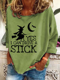 Women's Halloween Yes I Can Drive A Stick  Printed Crew Neck Sweatshirt