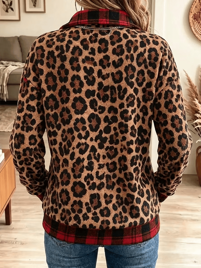 Women'S Christmas Print And Leopard Patchwork Sweatshirt