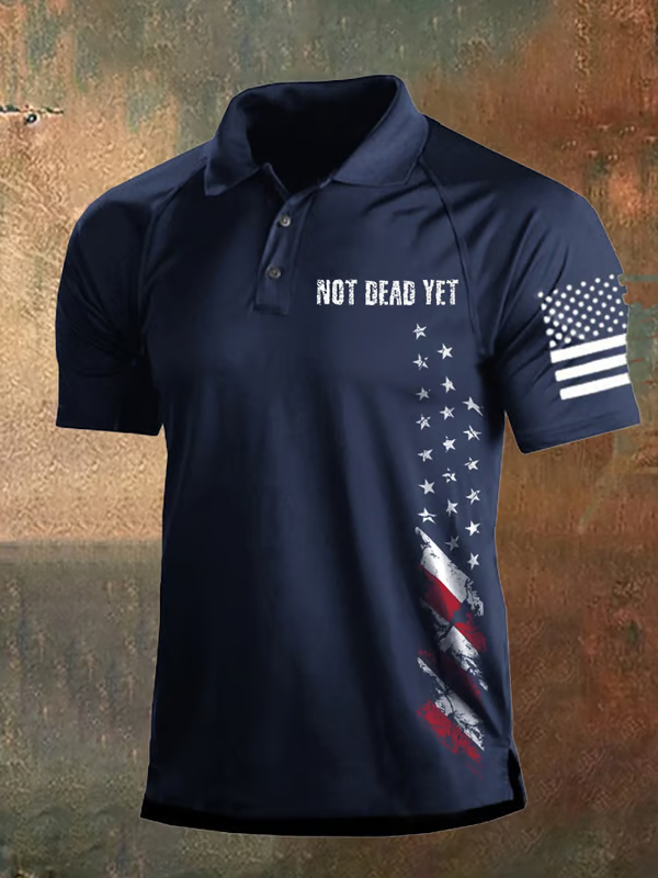 Men's Not Dead Yet Pattern  Printed Casual Polo Shirt