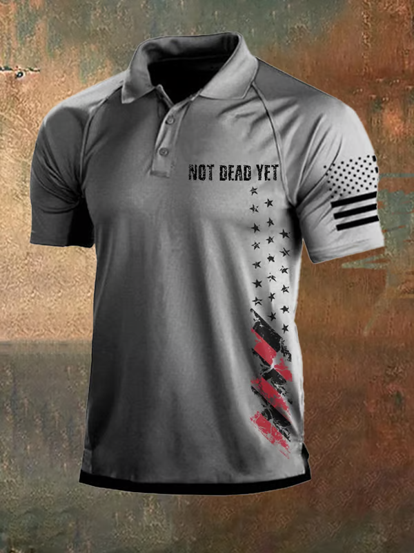 Men's Not Dead Yet Pattern  Printed Casual Polo Shirt