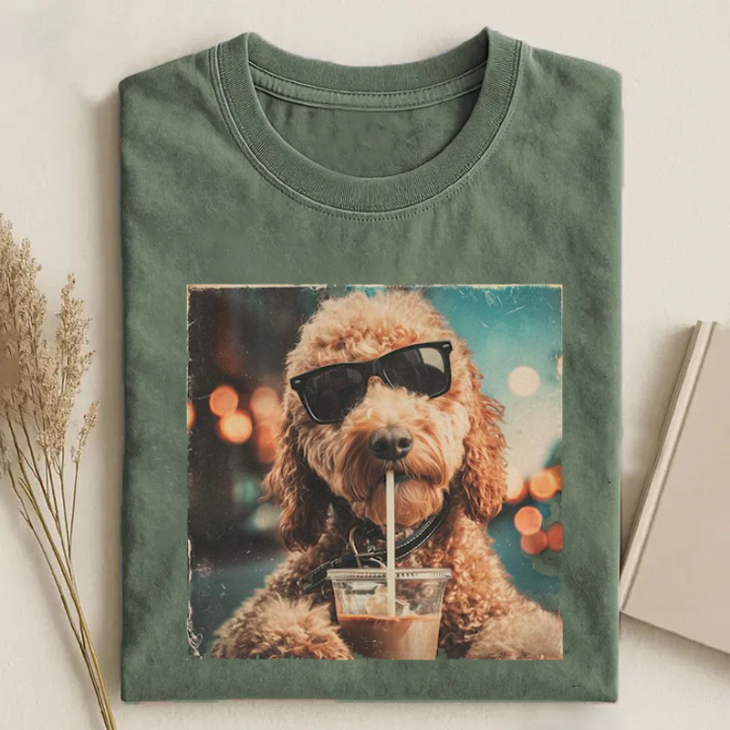 Funny Goldendoodle Drinking Iced Coffee T-shirt