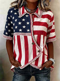 Women's Casual Retro Cotton-Linen Patriotic Shirt