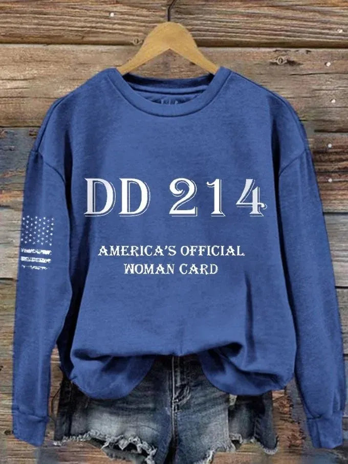 Women's DD214 America Official Man Card Print Crew Neck Sweatshirt