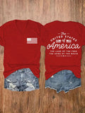 Women's The Land Of The Free The Home Of The Brave Independence Day Print T-shirt