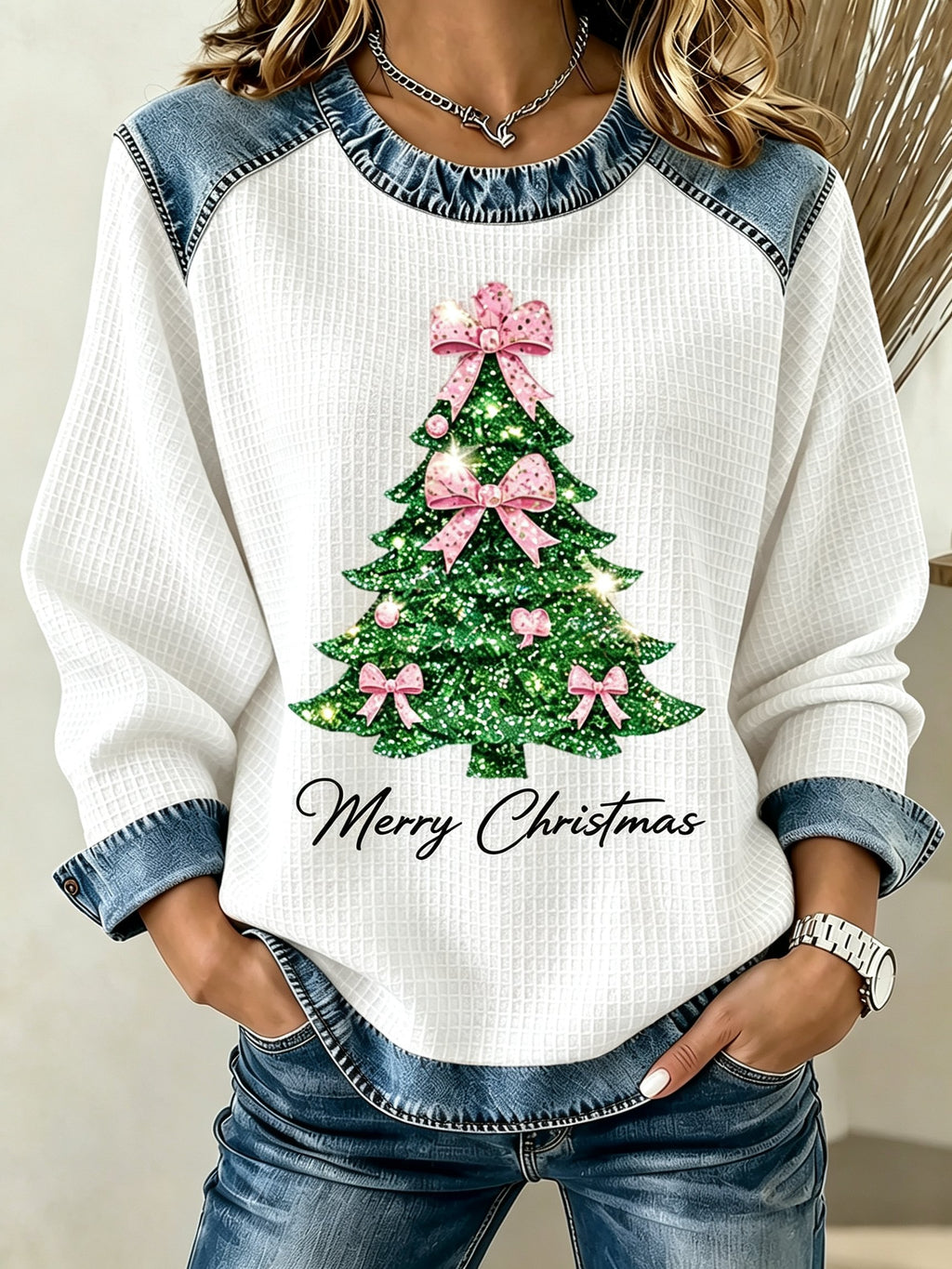 Women'S Casual Christmas Round Neck Long Sleeved Shirt