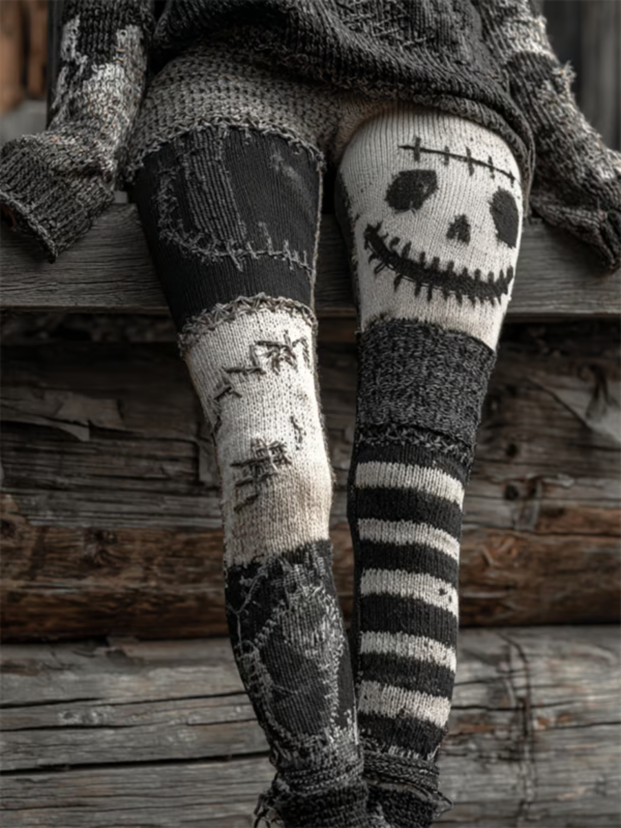Women's Retro Halloween Rose Skull Print Leggings