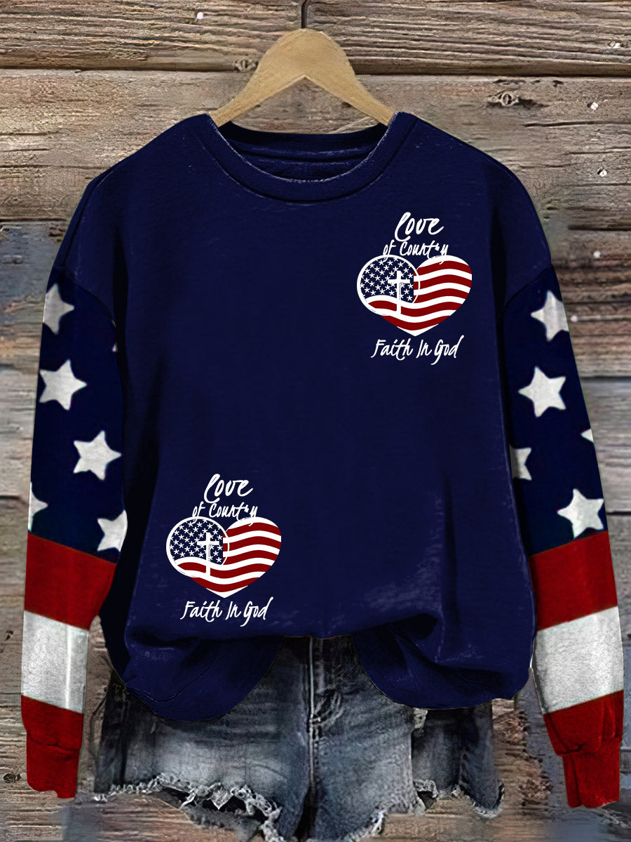 Love Of Country Faith In God Print Casual  Sweatshirt