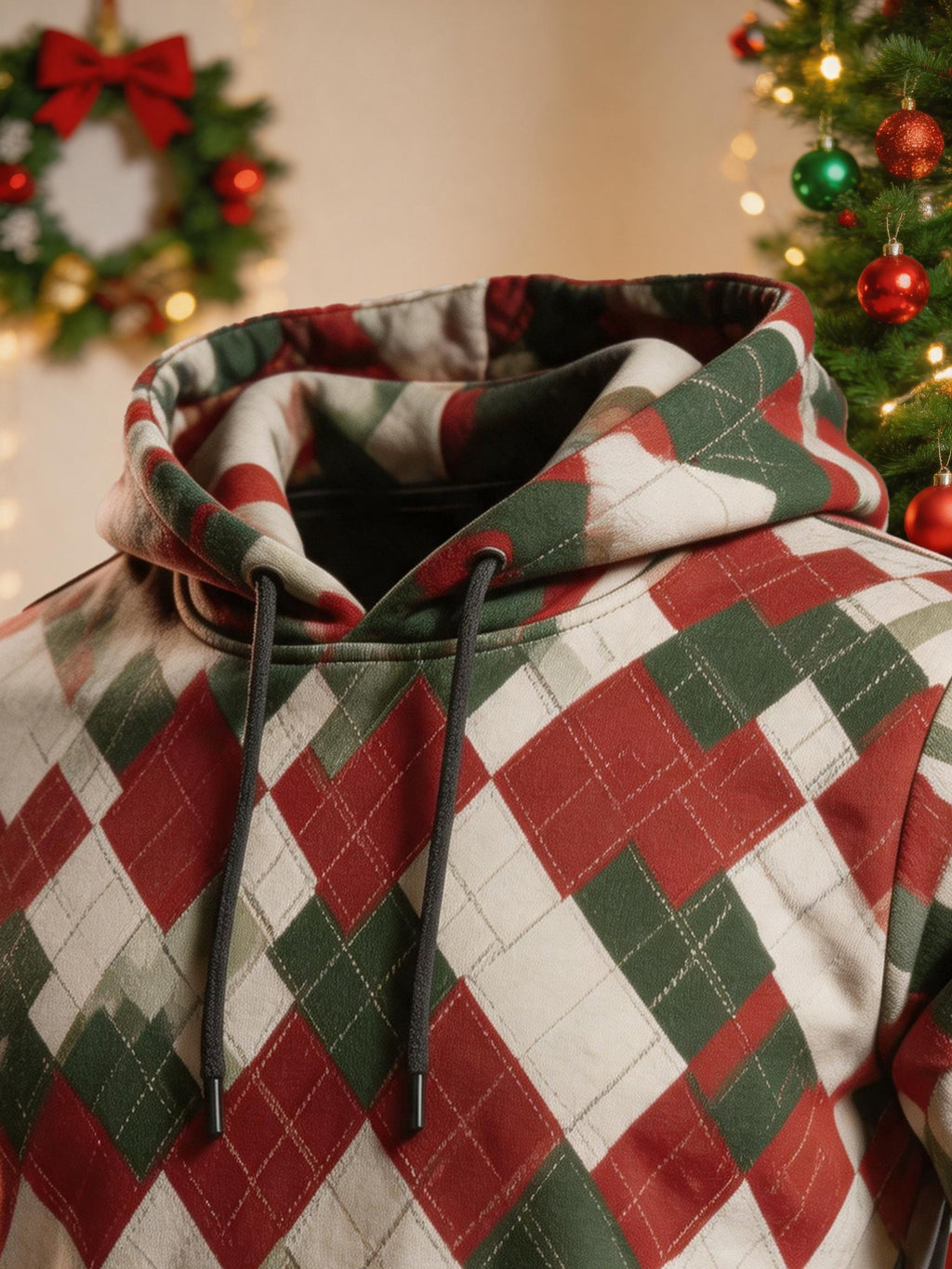Men's Christmas Color-Block Print Hooded Sweatshirt
