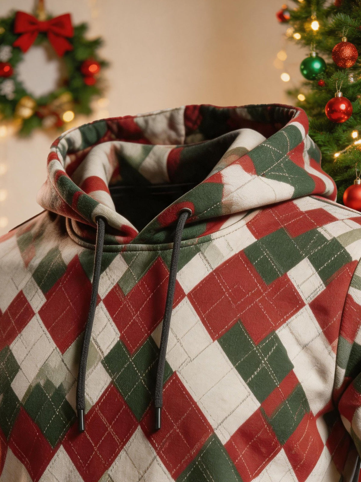 Men's Christmas Color-Block Print Hooded Sweatshirt