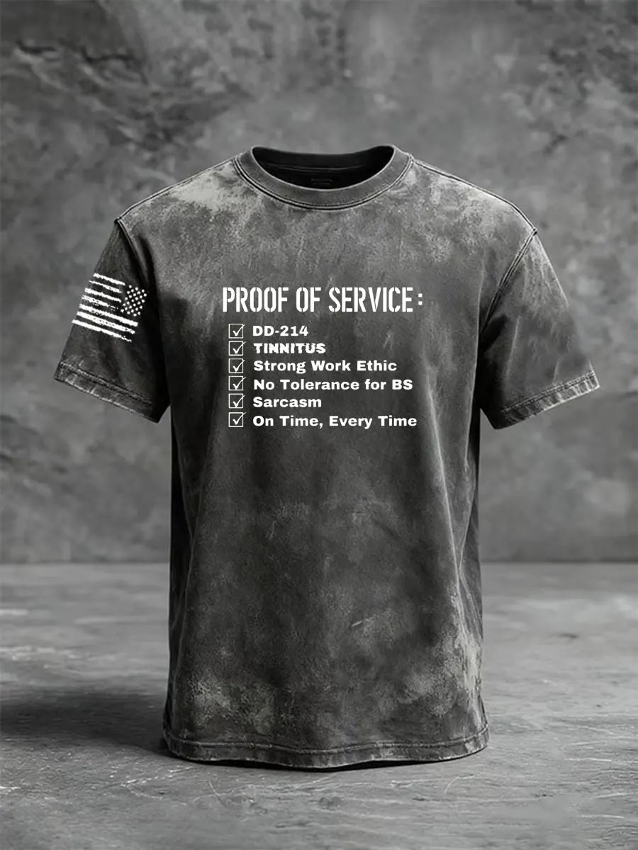 Proof Of Service Pattern Washed Distressed Crew Neck 100% Cototon T-Shirt