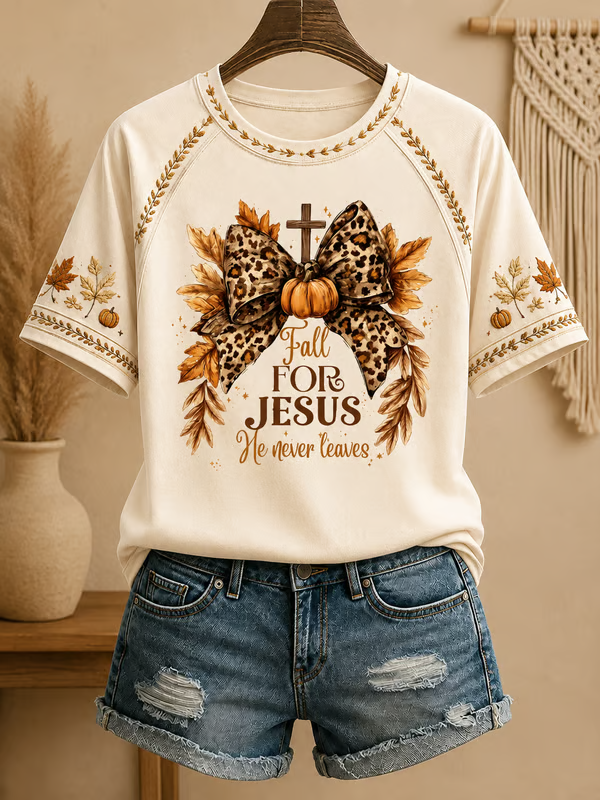 Women's Pumpkin Print Short-Sleeve T-Shirt for Autumn