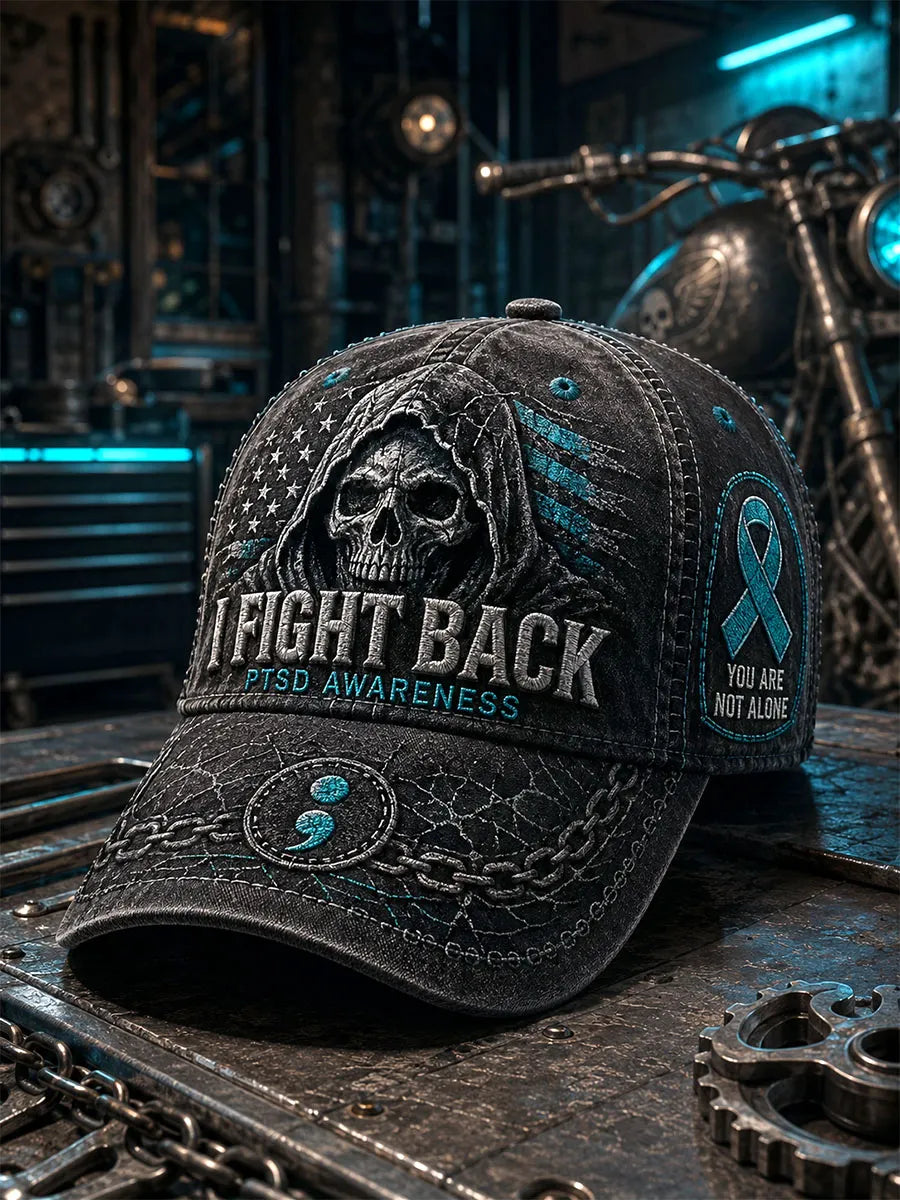 “Fight Back” PTSD Awareness Grim Reaper Skull Vintage Baseball Cap