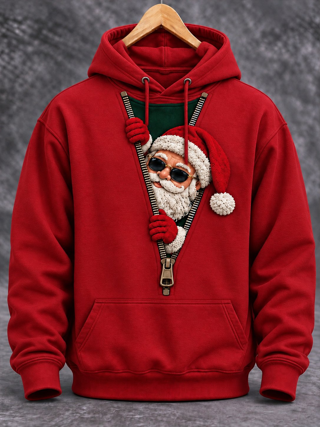 Men's Fun Santa Peeking Print Hoodie