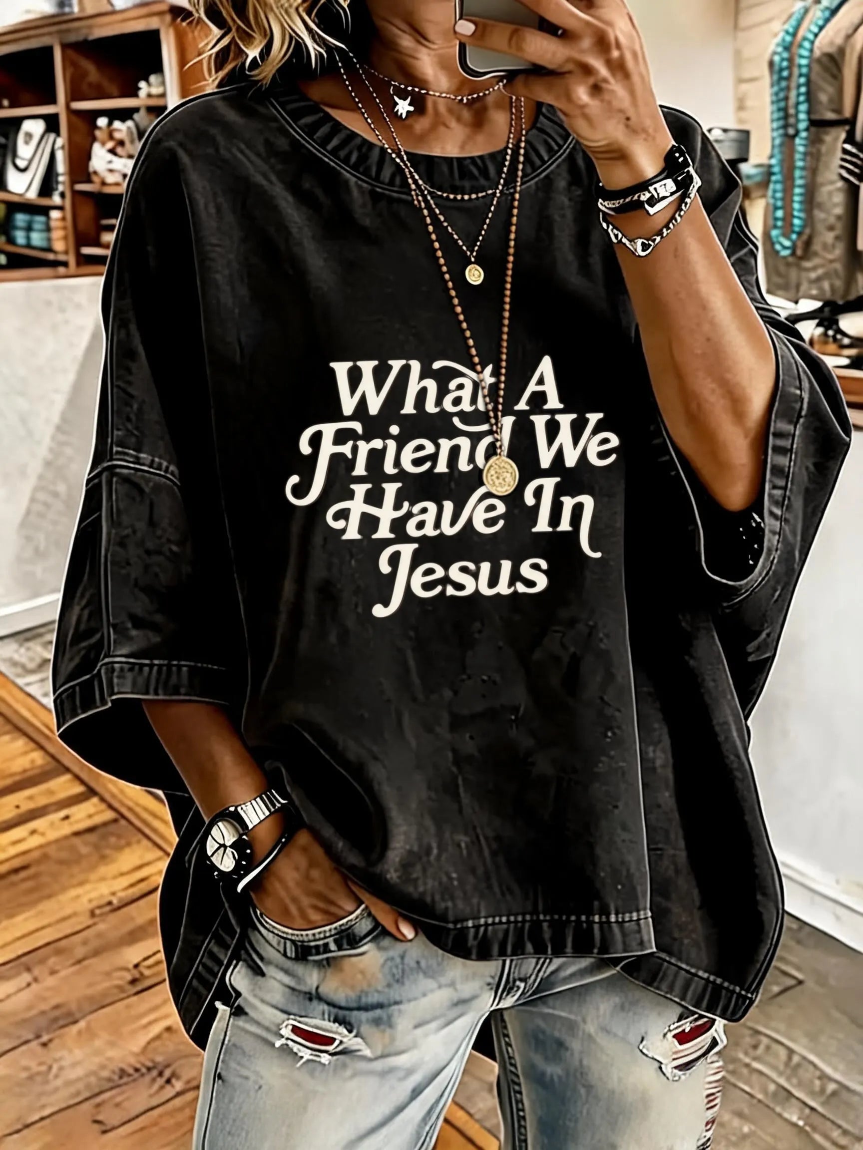 Women'S What A Friend In Jesus Oversized T-Shirt