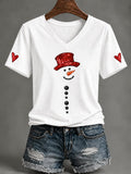 Damen-T-Shirt mit Weihnachtsschneemann-Print