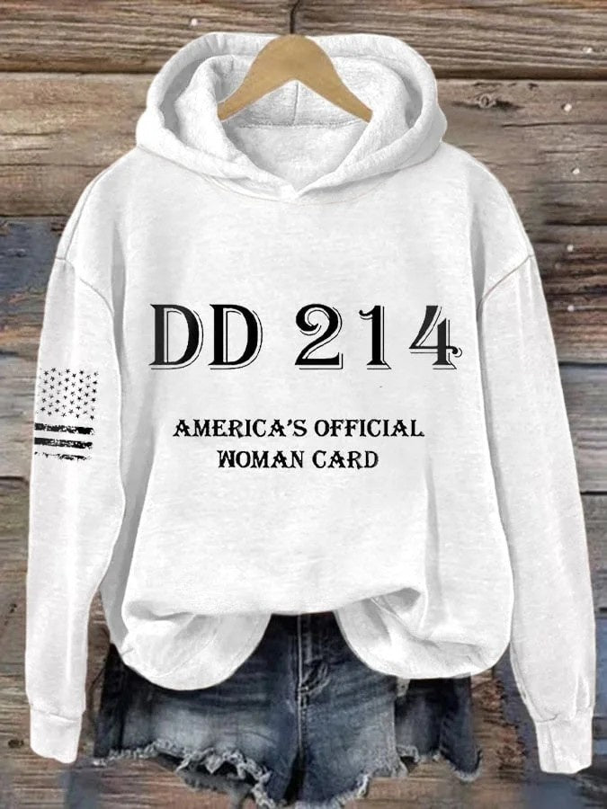 Women's DD214 America Official Woman Card Print Hoodie