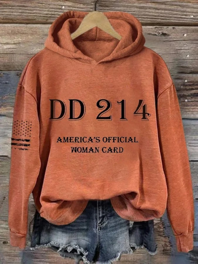 Women's DD214 America Official Woman Card Print Hoodie