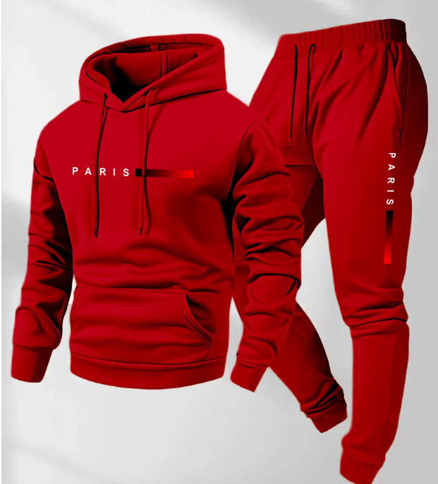Men's Paris Letter Printed Hoodie and Drawstring Sweatpants Set Two-Piece Set
