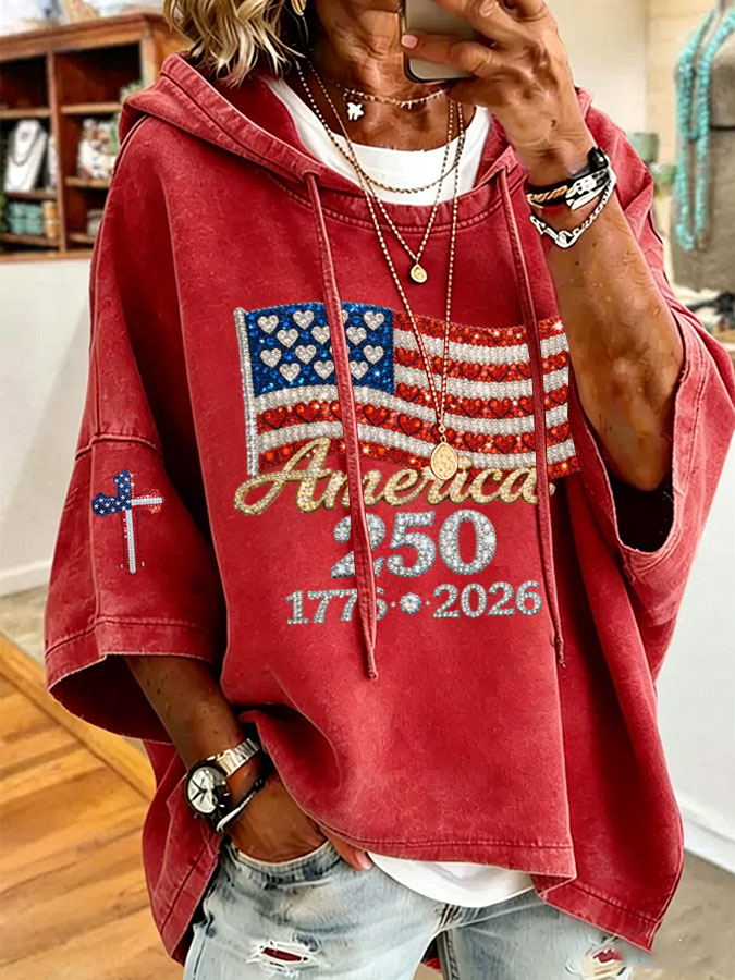 Women'S American Flag Printed Super Large Hoodie