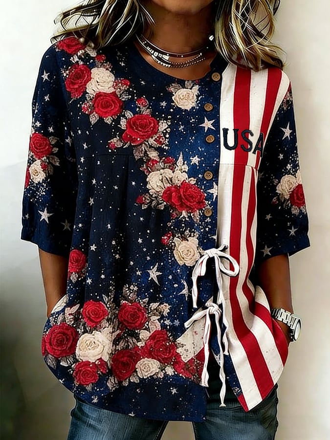 Women's 250th Anniversary Print Half Sleeve Casual Blouse