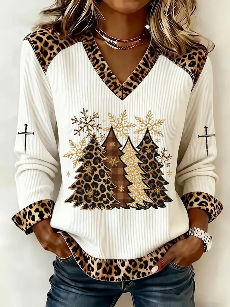 Women's Christmas Print Casual Knit Top