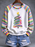 Women'S Colorful Christmas Tree Art Printed Casual Hoodie