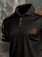 Men's Retro Patriotic Color-Block Short-Sleeve Polo Shirt