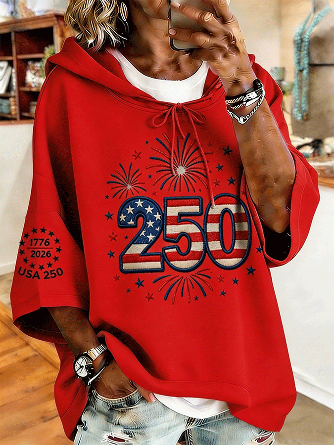 Women's Patriotic 250 Commemorative Fireworks National Flag Hoodie