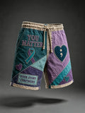 Men’s “You Matter—Your Story Continues” Mental Health Patchwork Drawstring Shorts