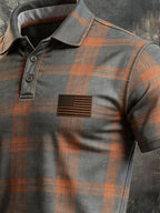 Men's Retro Patriotic Color-Block Short-Sleeve Polo Shirt