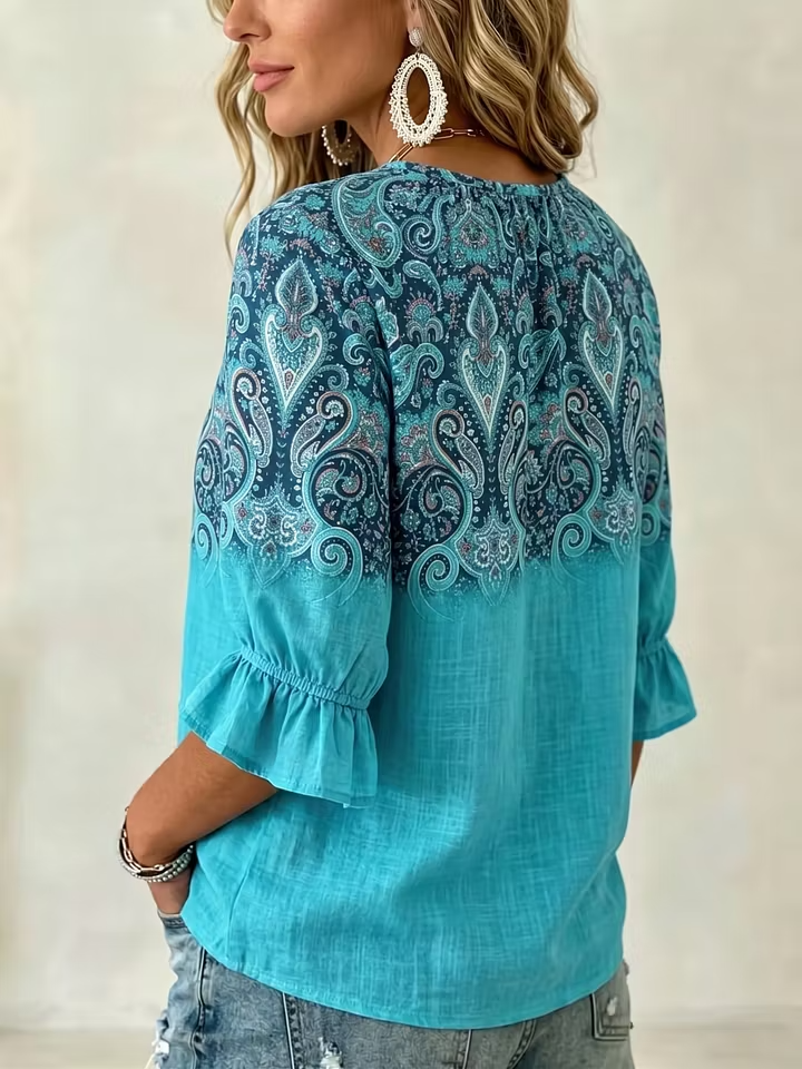 Women's Vintage Flowers Print Patchwork Casual Shirt