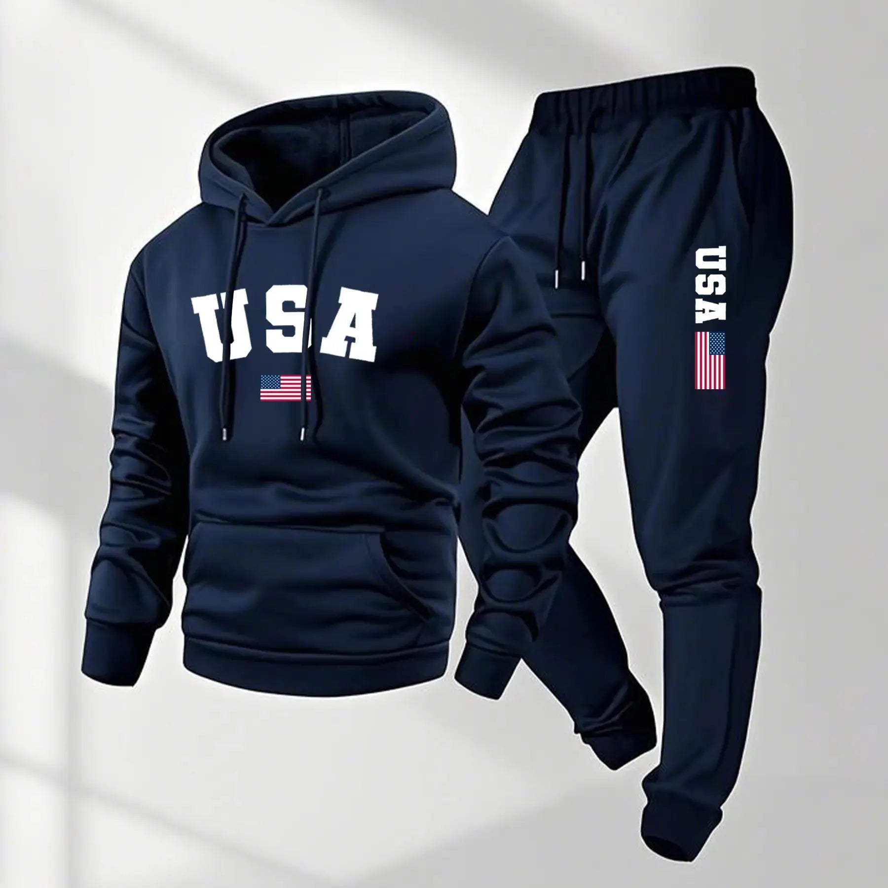 Men's USA Letter Printed Hoodie and Drawstring Sweatpants Set
