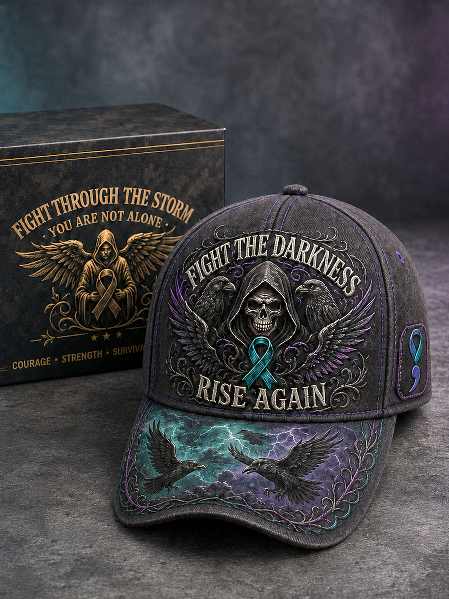 “Fight the Darkness, Rise Again” PTSD Awareness Grim Reaper Raven Vintage Baseball Cap