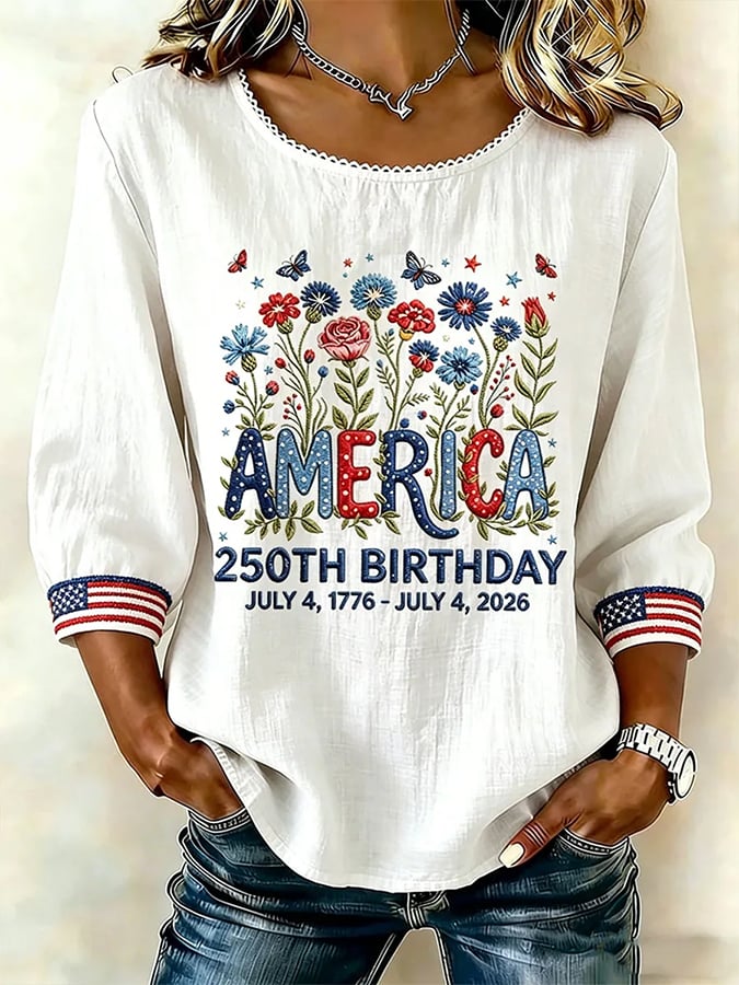 Women's 250 Years Of Freedom Flower Art Print  Top
