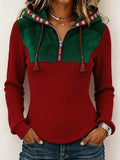 Lässiger Damen-Kapuzenpullover mit halbem Reißverschluss und Farbblock-Design