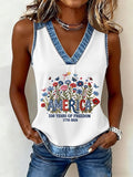 Women's casual retro American 250th V-Neck Vest